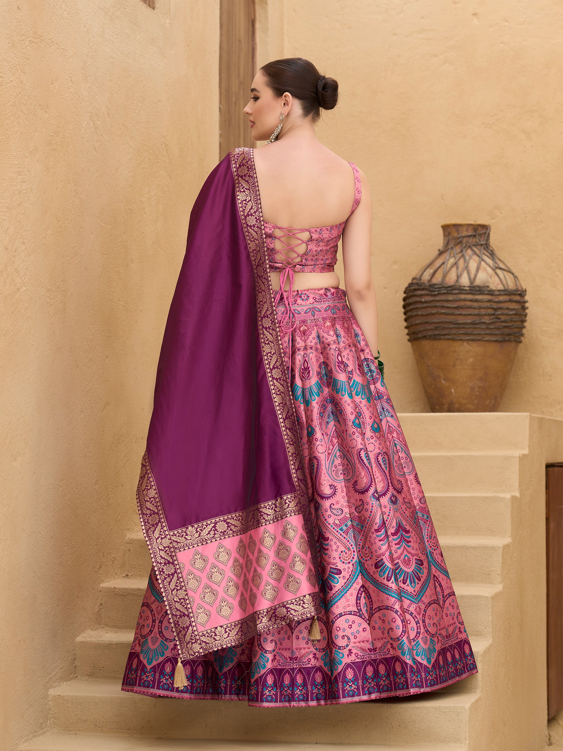 Women's Pink Kanjiwaram Lehengas