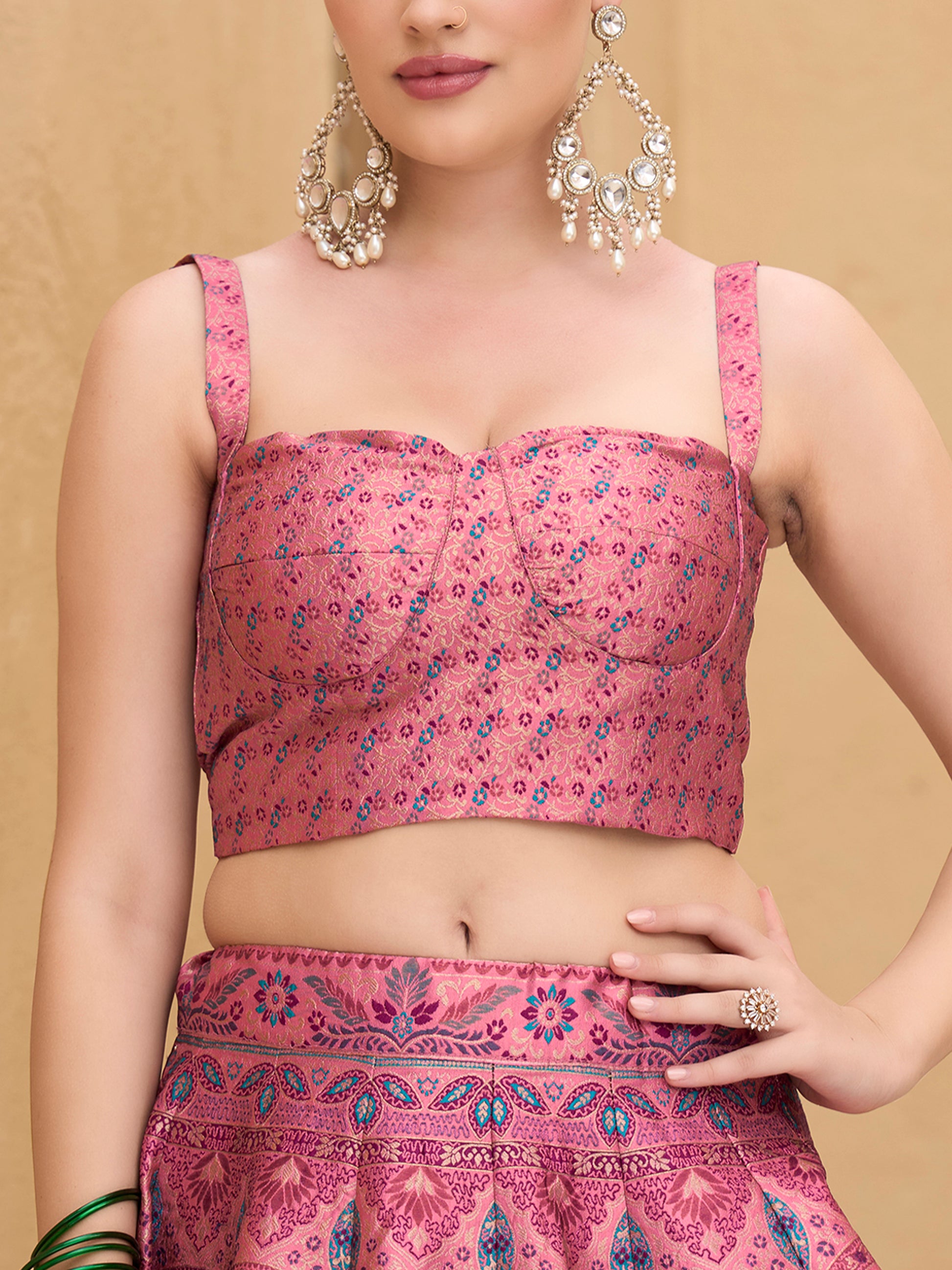 Women's Pink Kanjiwaram Lehengas