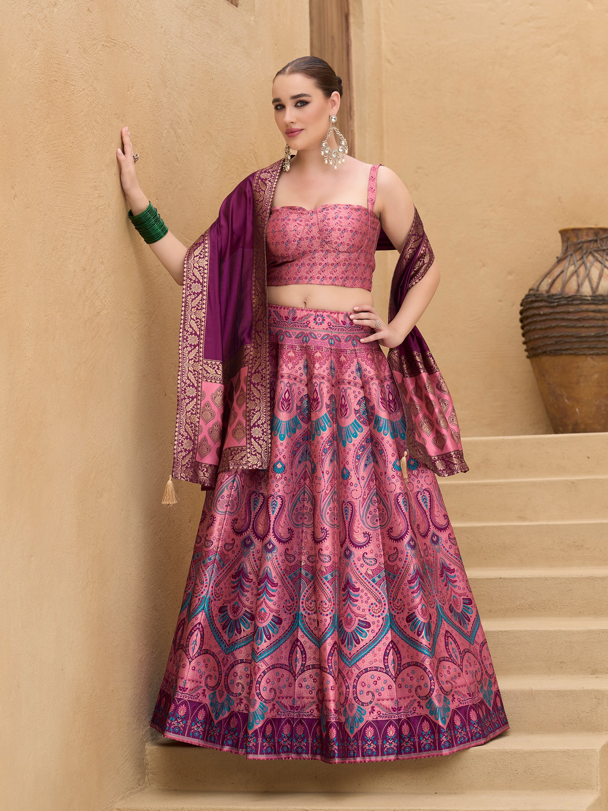 Women's Pink Kanjiwaram Lehengas