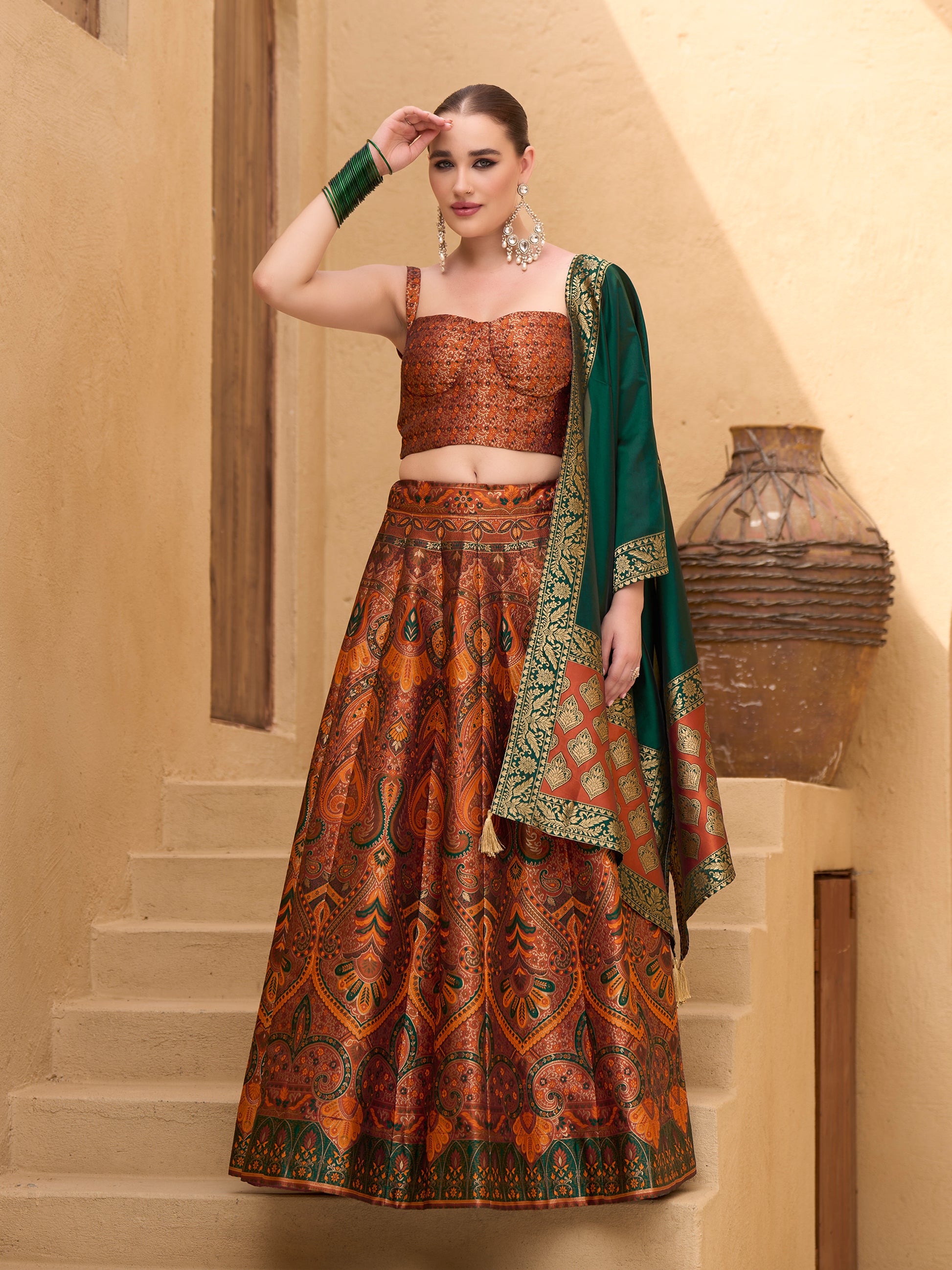 Women's Rust Kanjiwaram Lehengas