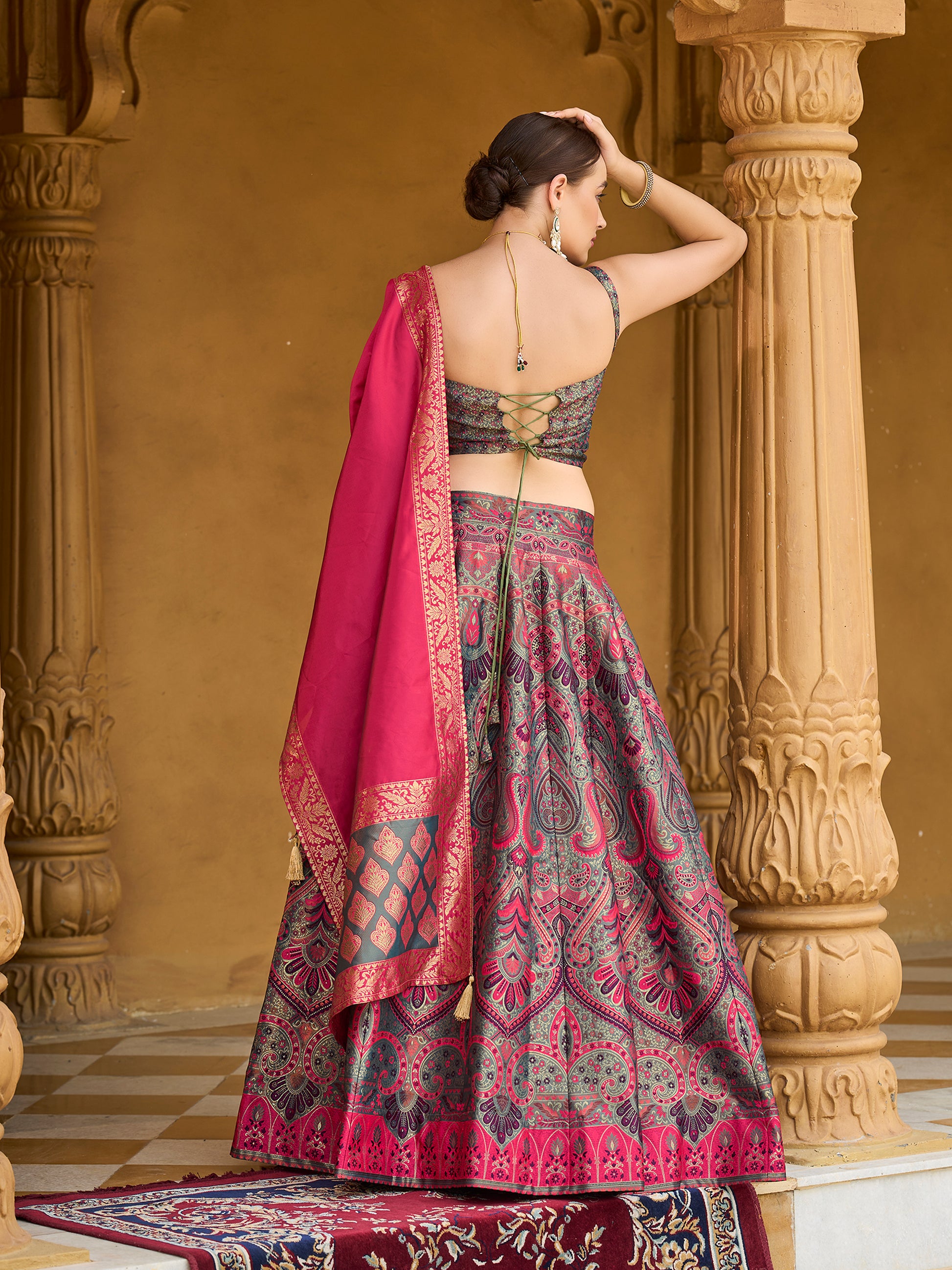 Women's Sea-Green Kanjiwaram Lehengas