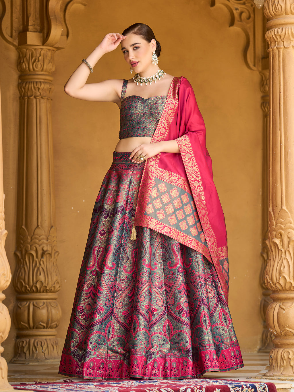 Women's Sea-Green Kanjiwaram Lehengas