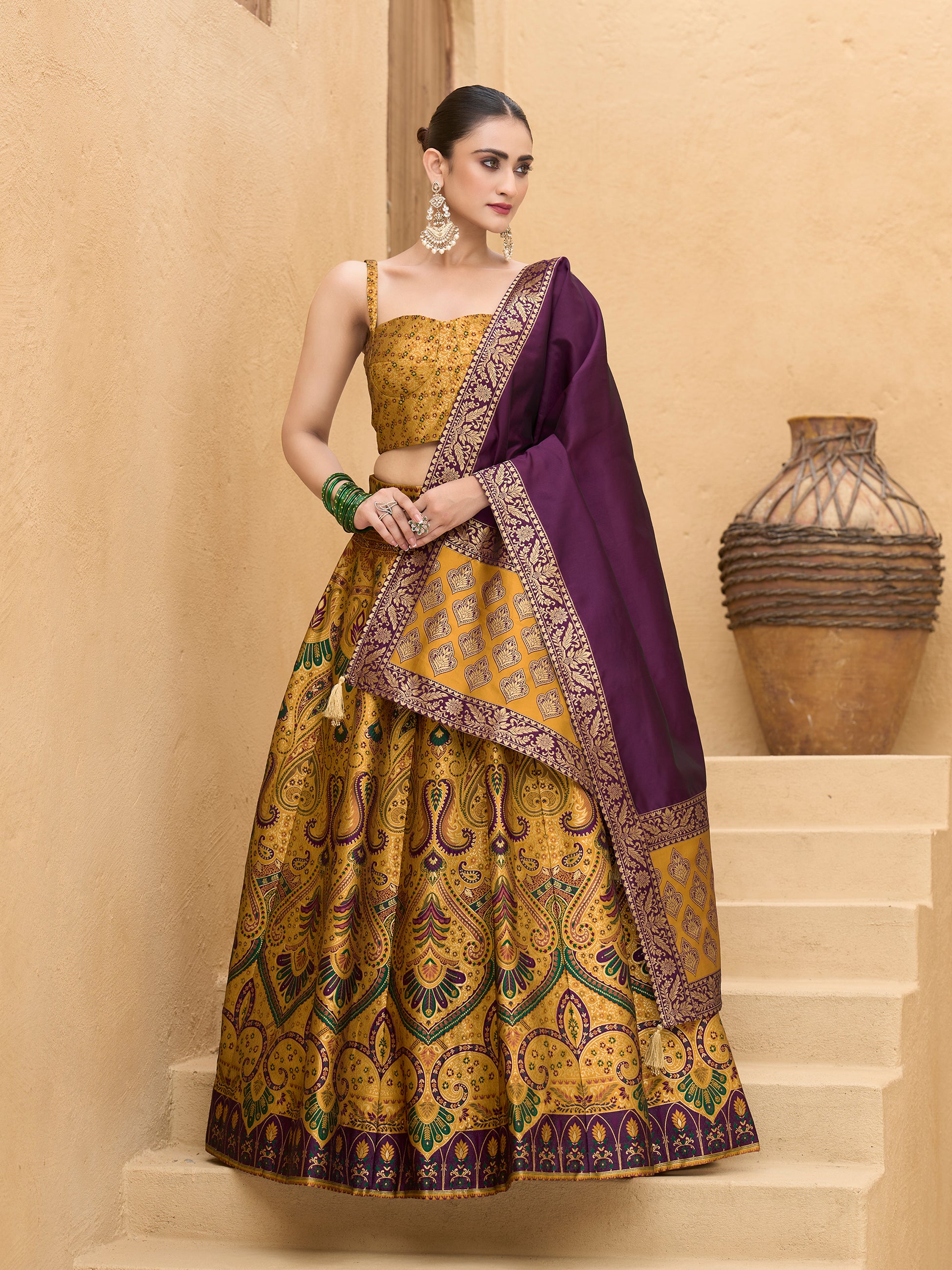 Women's Yellow Kanjiwaram Lehengas