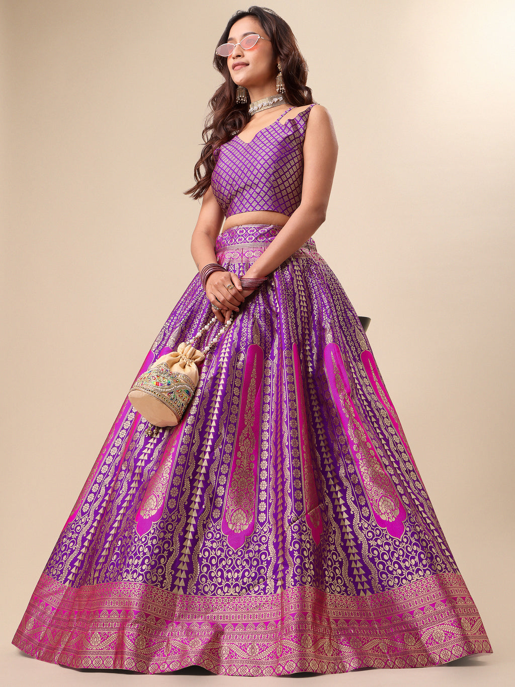 Women Embellished Flared Wine Lehenga Choli
