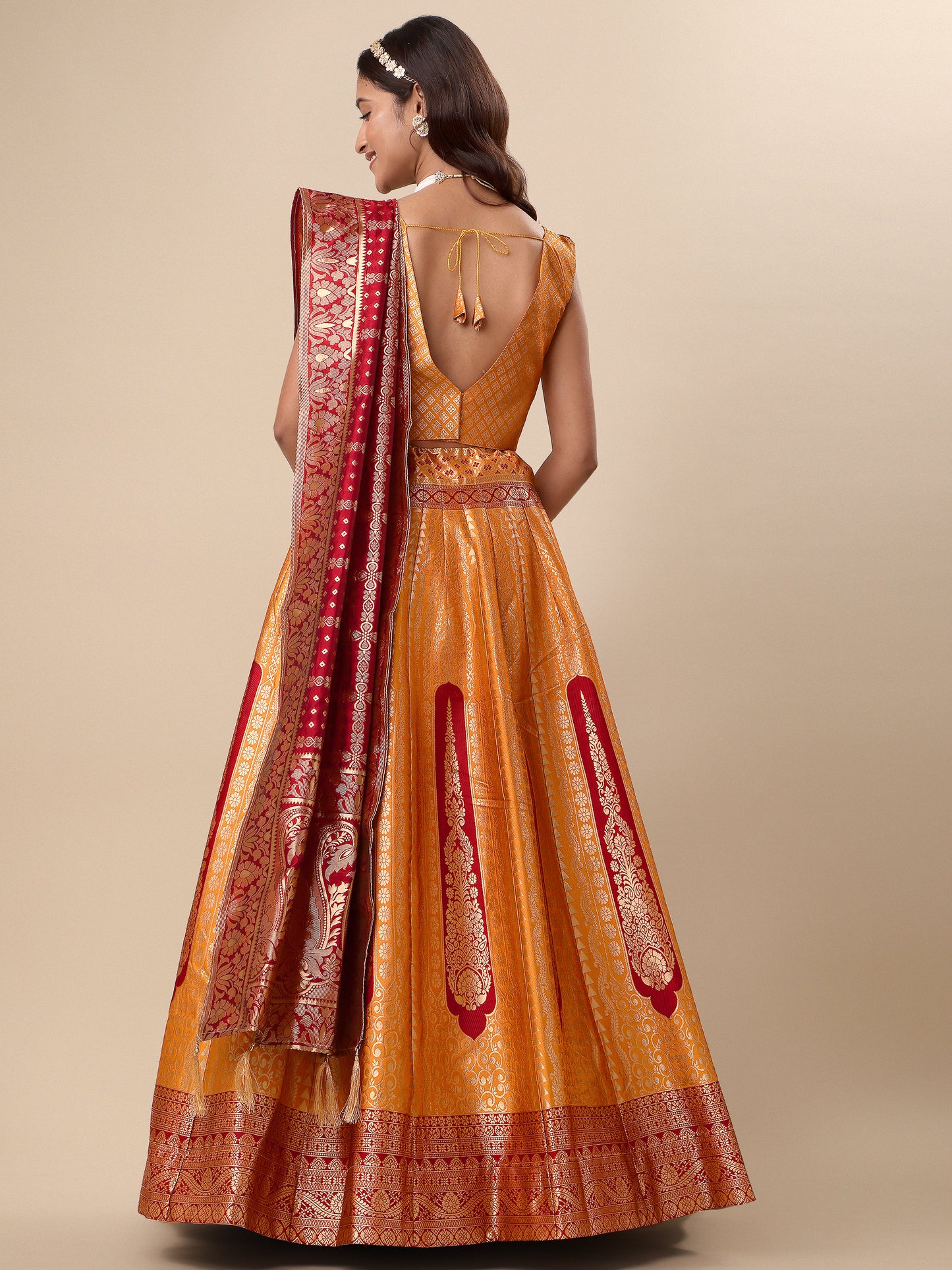 Women Embellished Flared Yellow Lehenga Choli