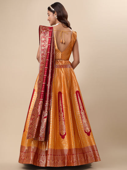 Women Embellished Flared Yellow Lehenga Choli