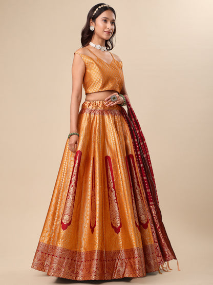 Women Embellished Flared Yellow Lehenga Choli