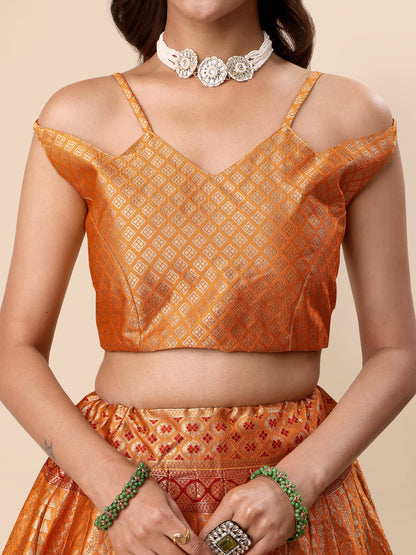 Women Embellished Flared Yellow Lehenga Choli