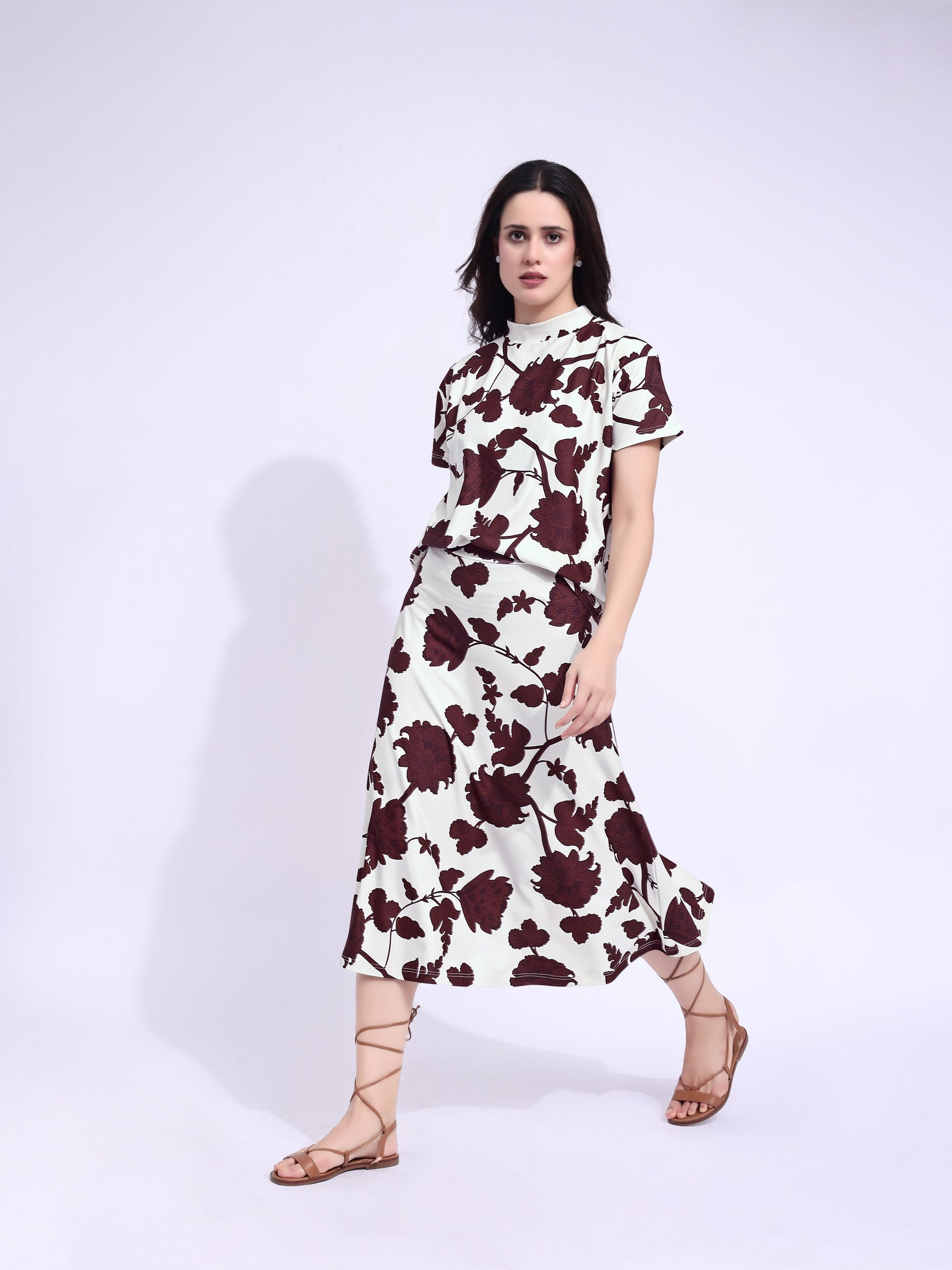 Women's Printed Regular Brown Co-Ords