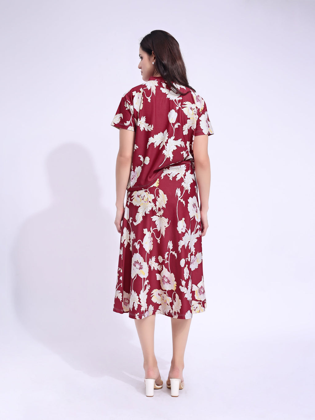 Women's Printed Regular Maroon Co-Ords