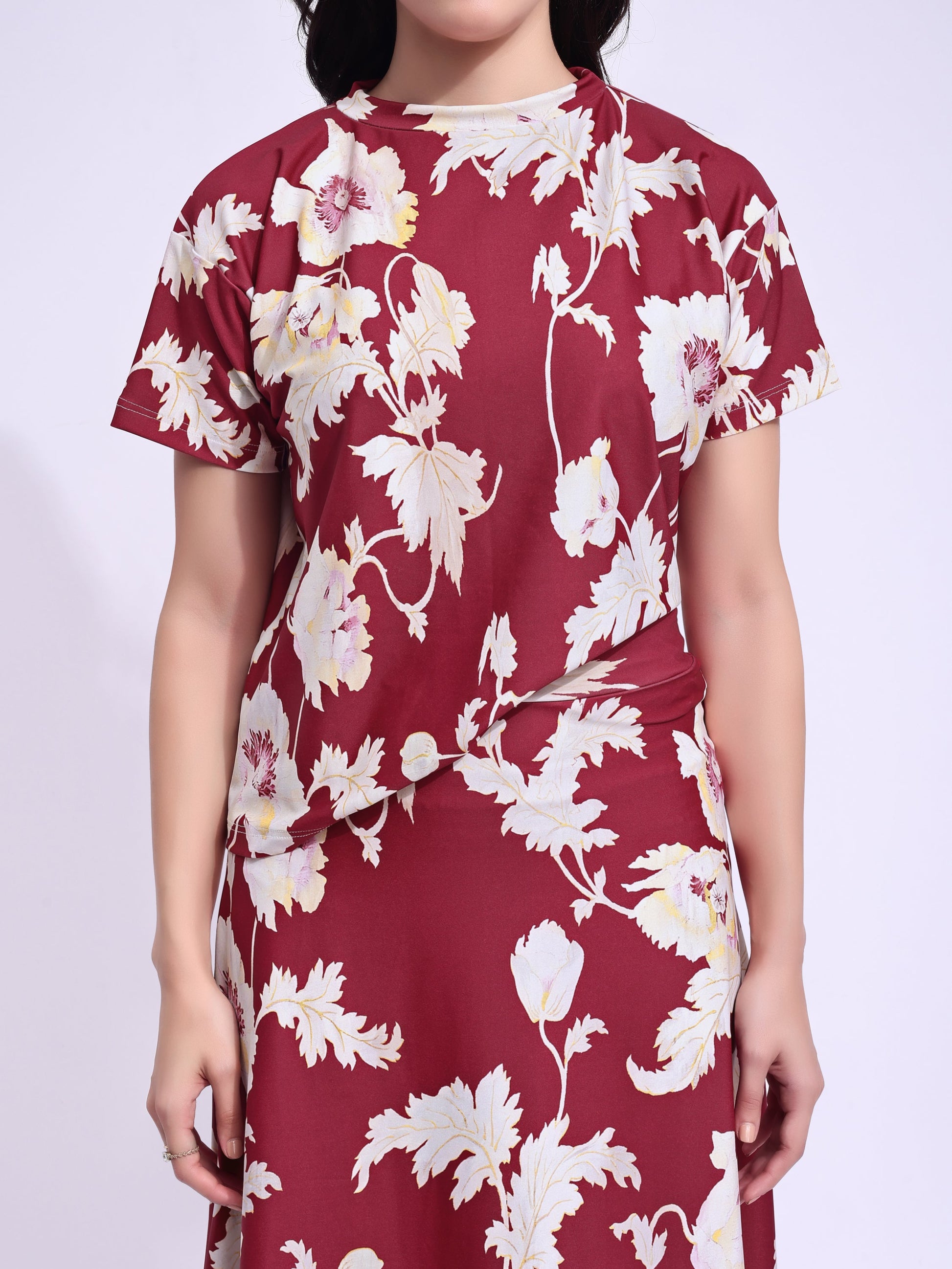 Women's Printed Regular Maroon Co-Ords