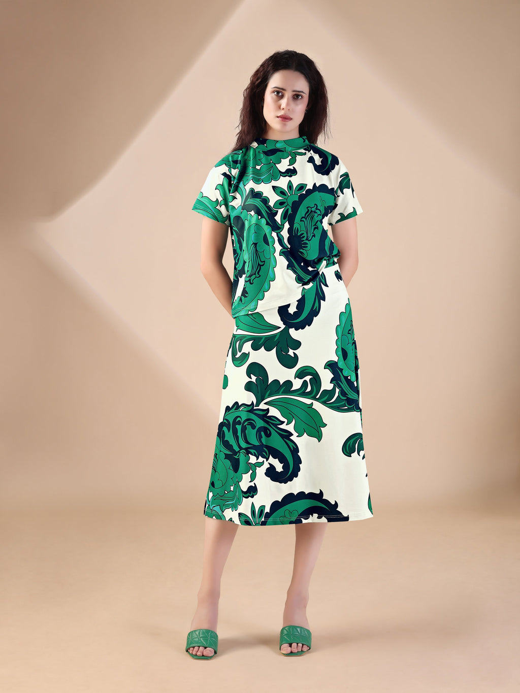 Women's Printed Regular Green Co-Ords