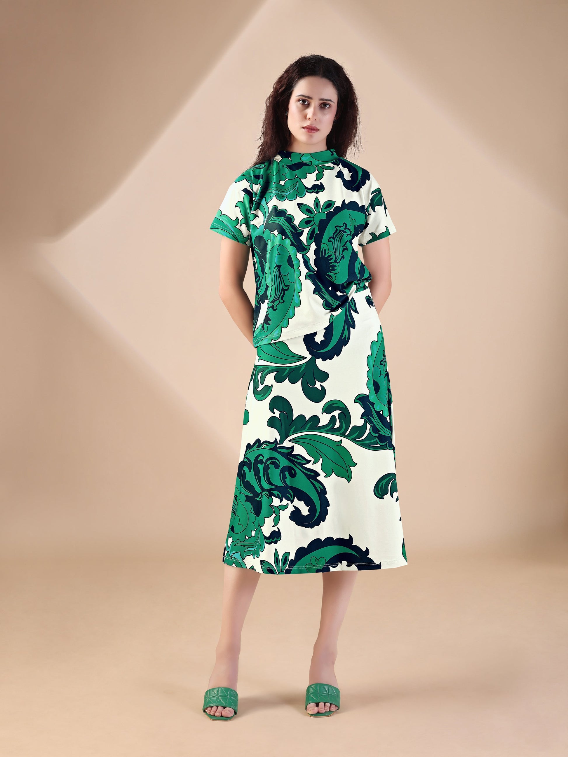 Women's Printed Regular Green Co-Ords