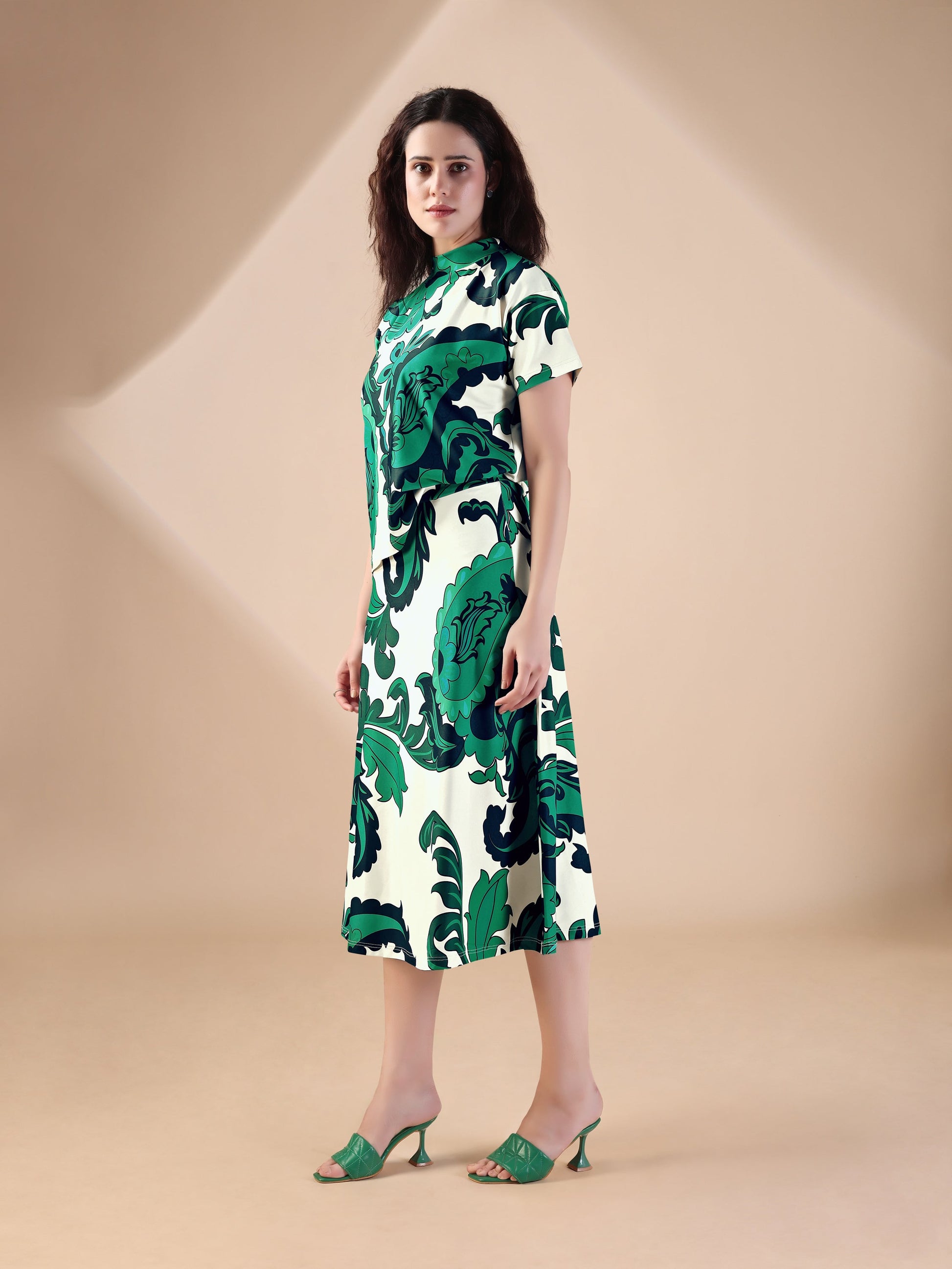 Women's Printed Regular Green Co-Ords