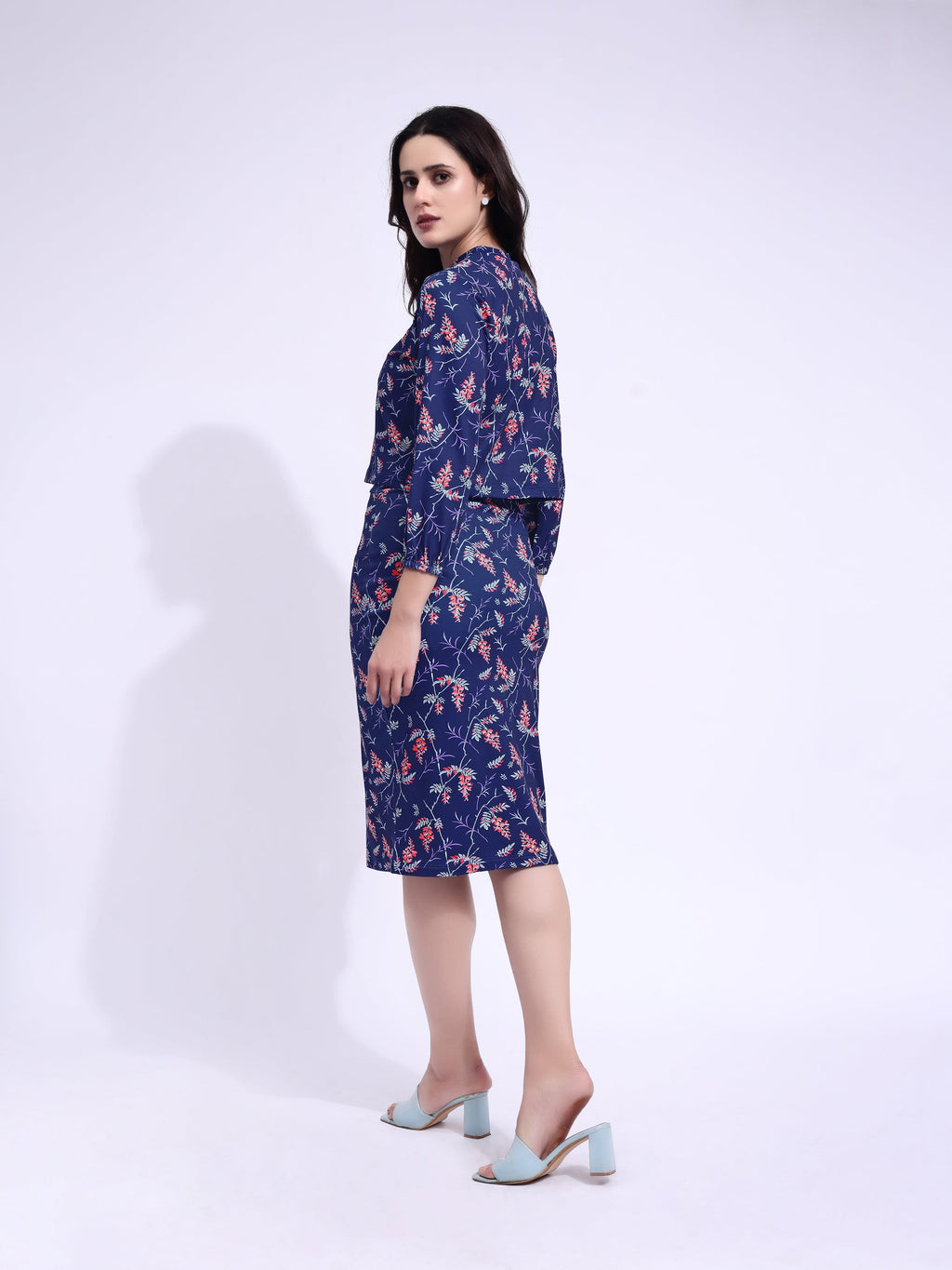 Women's Printed Round Neck Blue Co-Ords