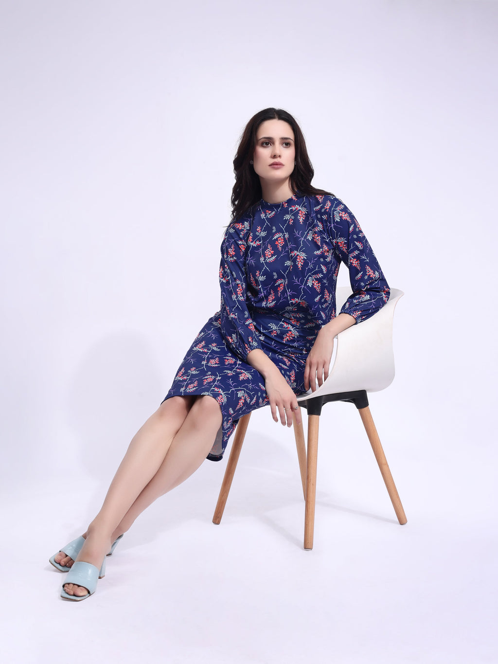 Women's Printed Round Neck Blue Co-Ords