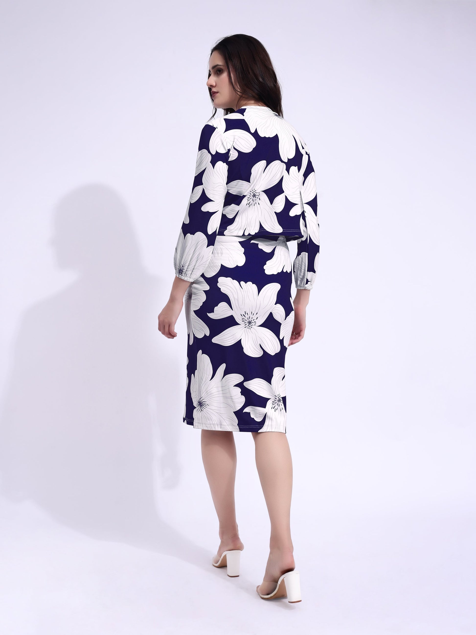 Women's Printed Round Neck Navy Blue Co-Ords