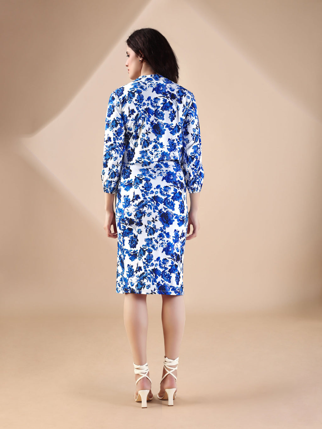 Women's Printed Round Neck Light Blue Co-Ords