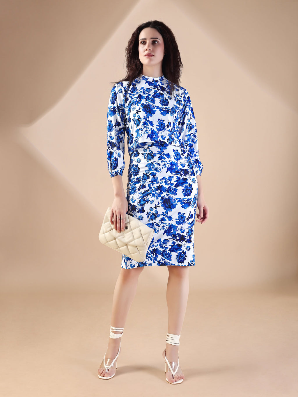 Women's Printed Round Neck Light Blue Co-Ords