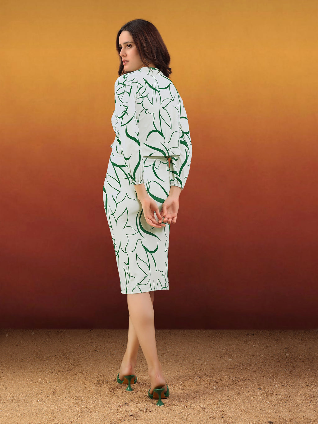 Women's Printed Round Neck Green Co-Ords