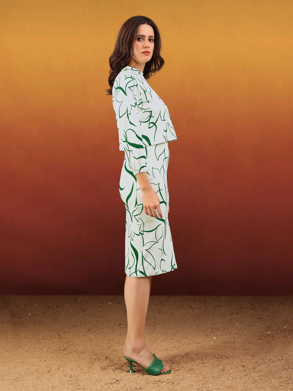 Women's Printed Round Neck Green Co-Ords