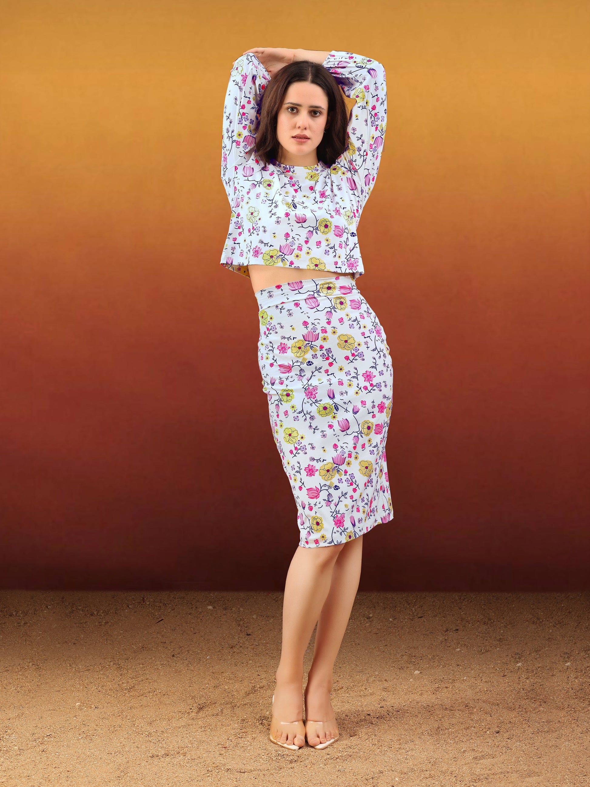 Women's Printed Round Neck Multi Co-Ords