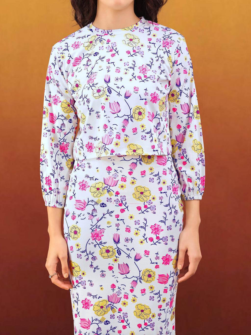 Women's Printed Round Neck Multi Co-Ords