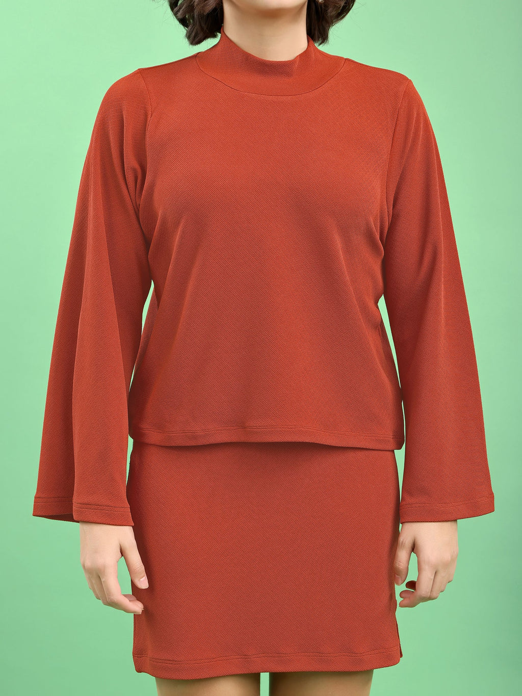 Solid Bell Sleeve Lycra Blend Co-Ords
