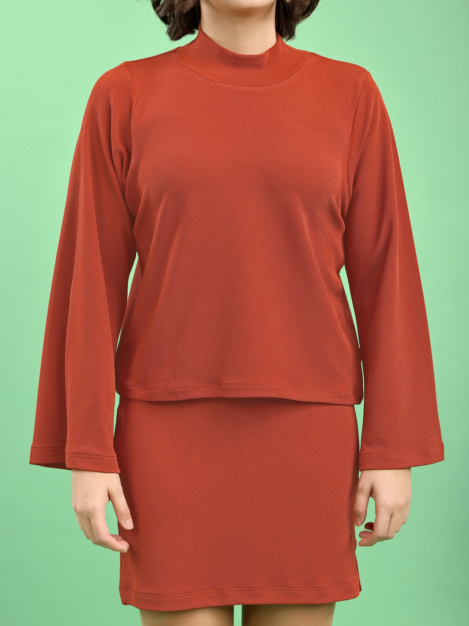 Solid Bell Sleeve Lycra Blend Co-Ords
