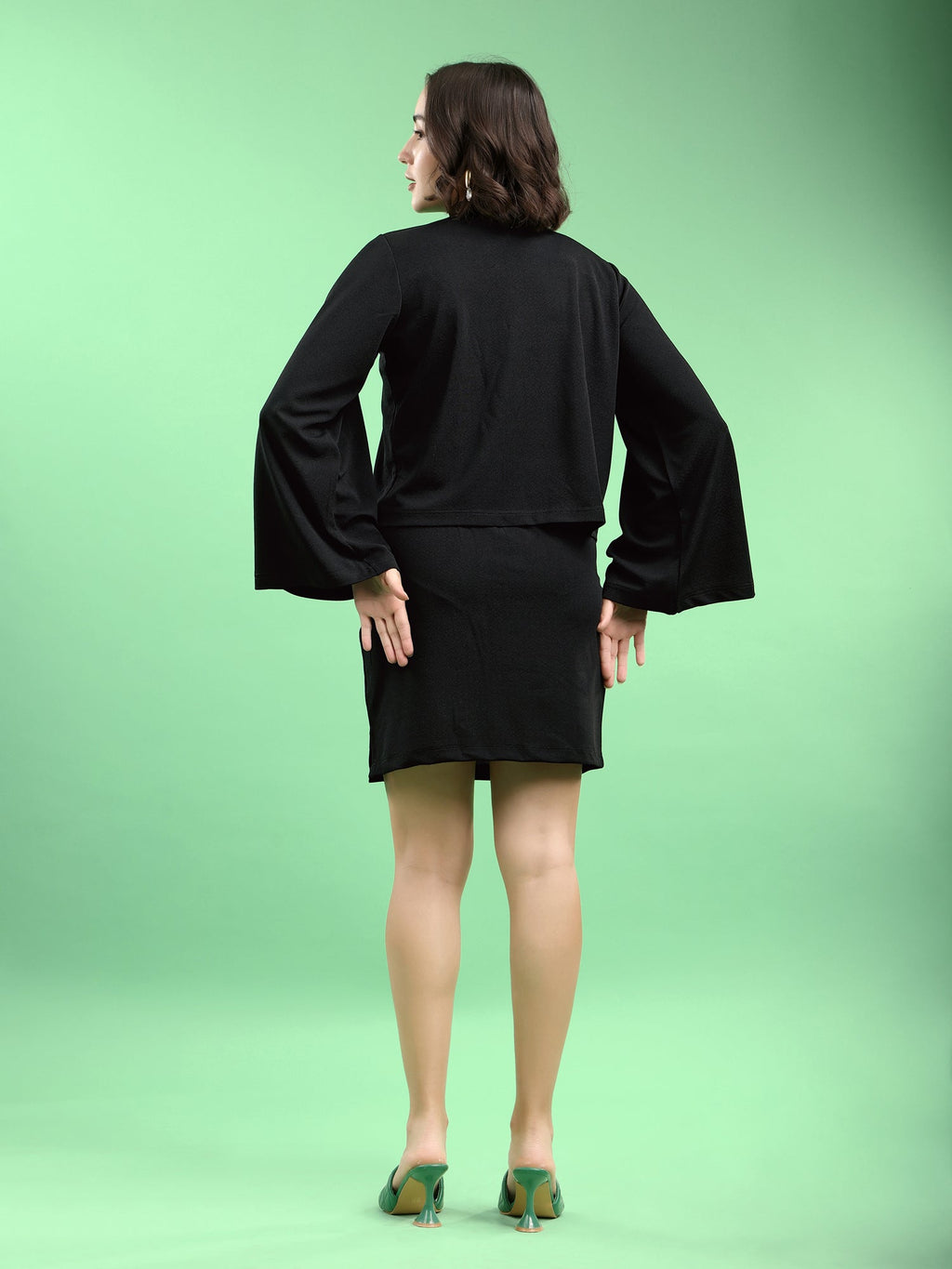 Solid Bell Sleeve Lycra Blend Co-Ords