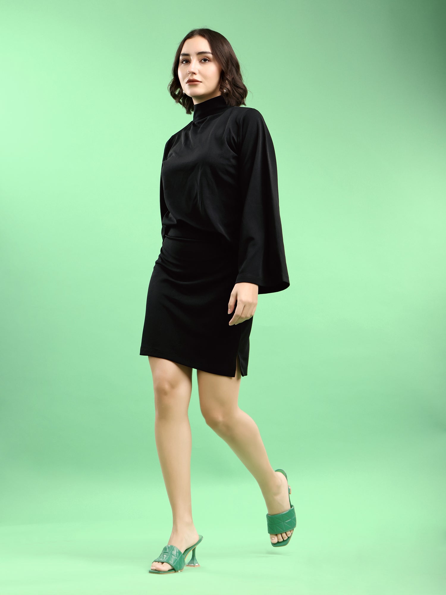 Solid Bell Sleeve Lycra Blend Co-Ords