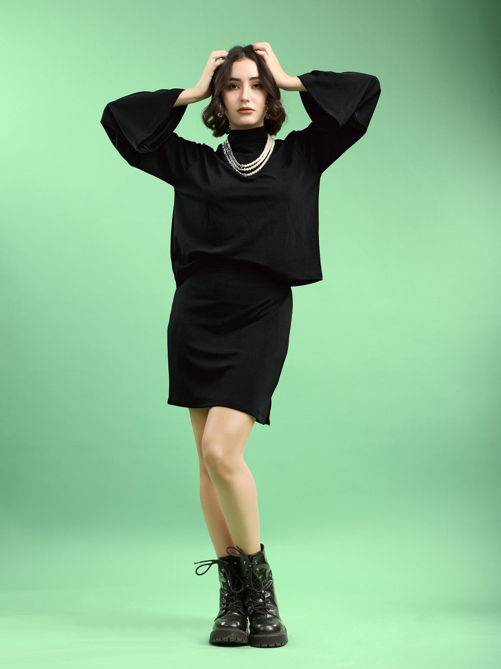 Solid Bell Sleeve Lycra Blend Co-Ords
