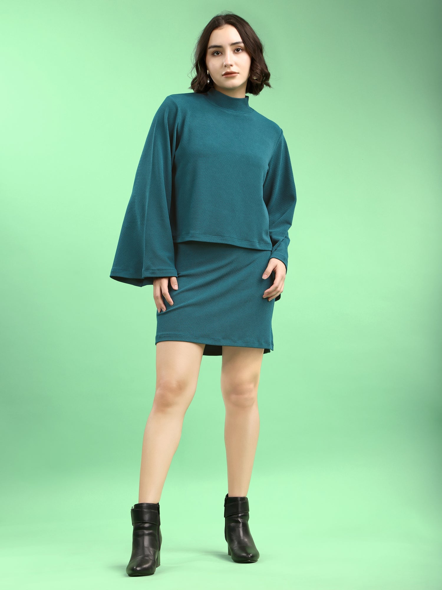 Solid Bell Sleeve Lycra Blend Co-Ords