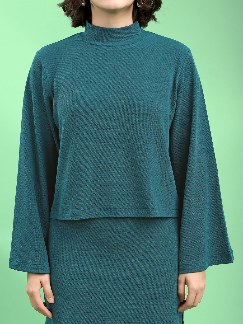 Solid Bell Sleeve Lycra Blend Co-Ords