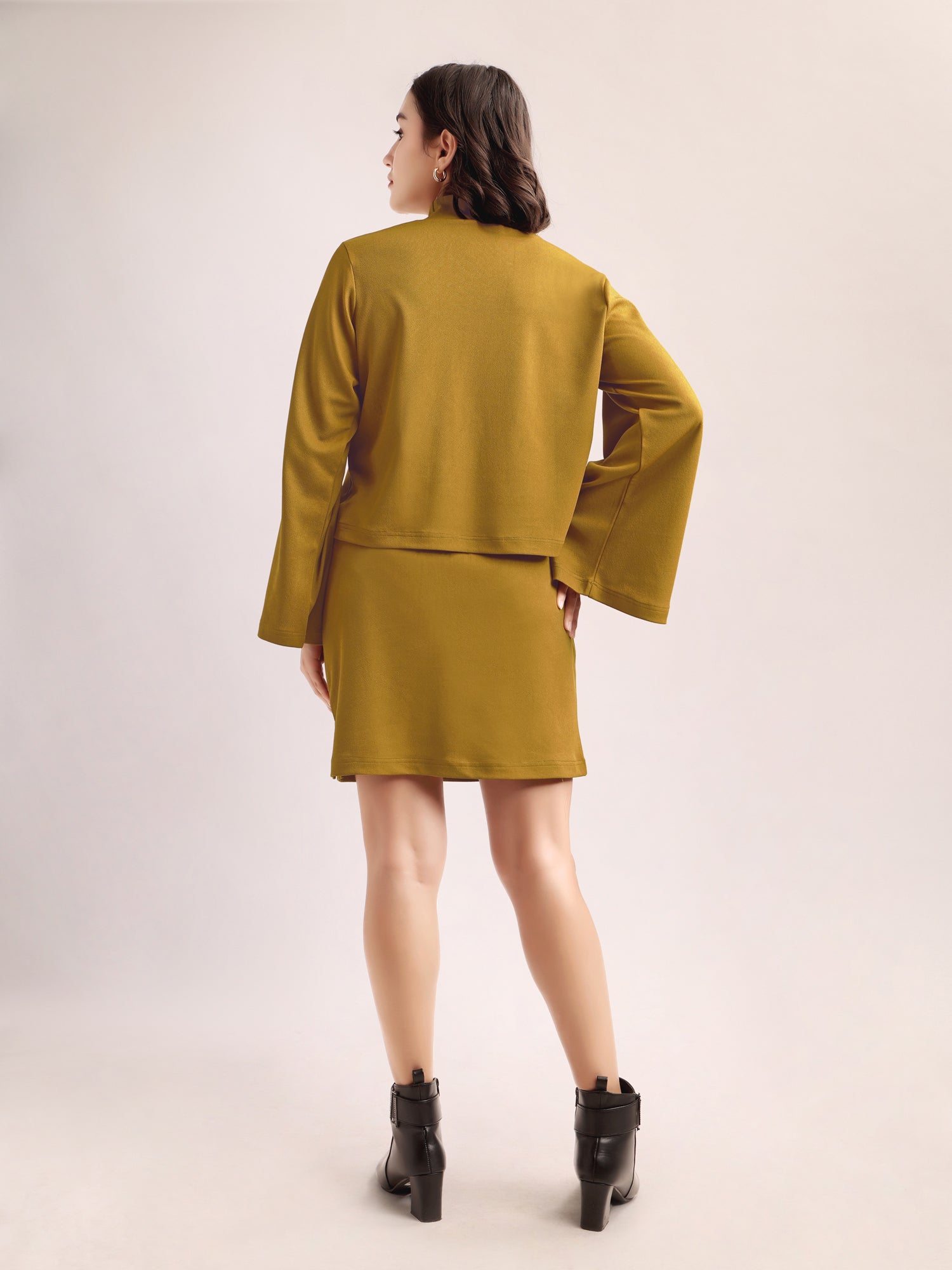 Solid Bell Sleeve Lycra Blend Co-Ords