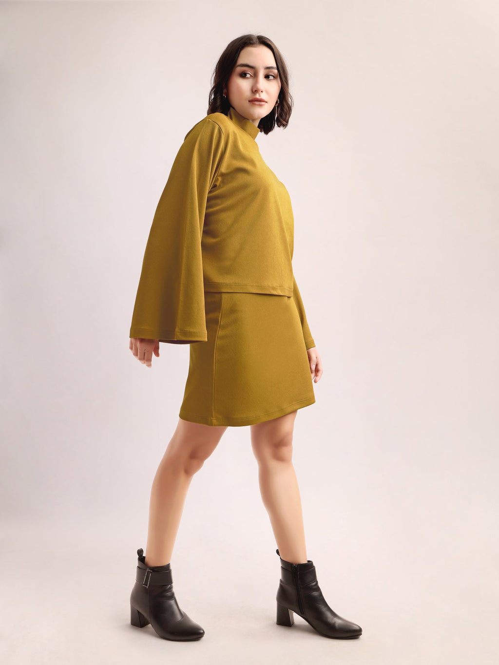 Solid Bell Sleeve Lycra Blend Co-Ords
