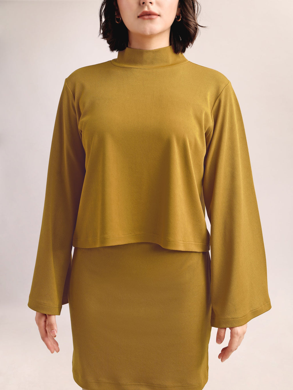 Solid Bell Sleeve Lycra Blend Co-Ords