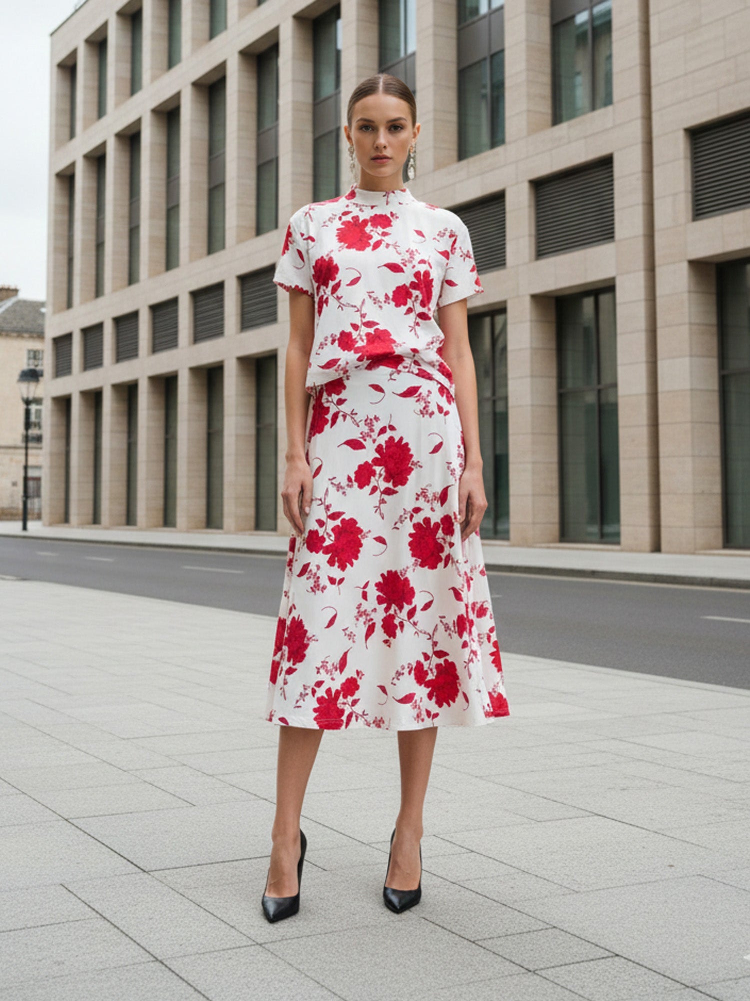 Women's Short Sleeve Top Skirt Printed Co Ords Set