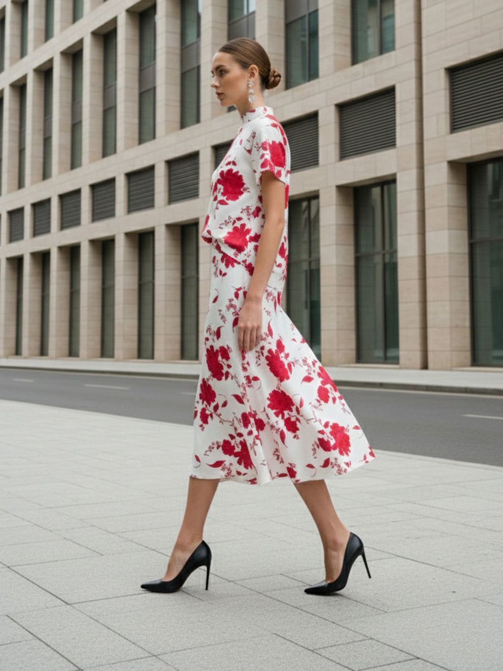 Women's Short Sleeve Top Skirt Printed Co Ords Set