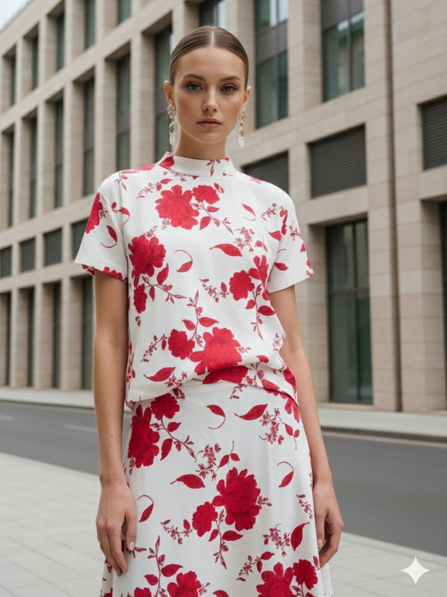 Women's Short Sleeve Top Skirt Printed Co Ords Set