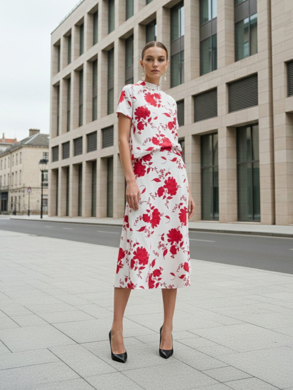 Women's Short Sleeve Top Skirt Printed Co Ords Set