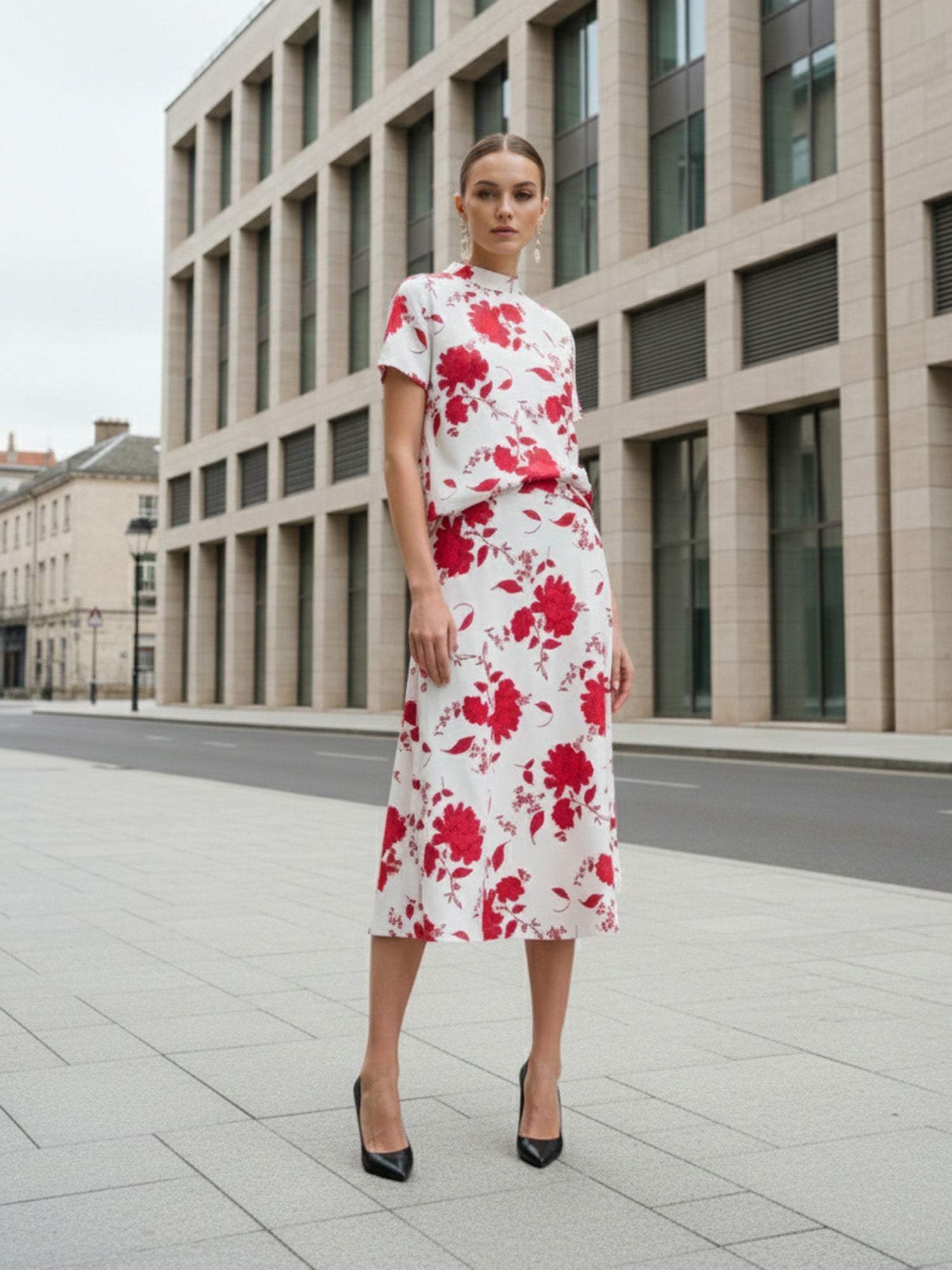 Women's Short Sleeve Top Skirt Printed Co Ords Set