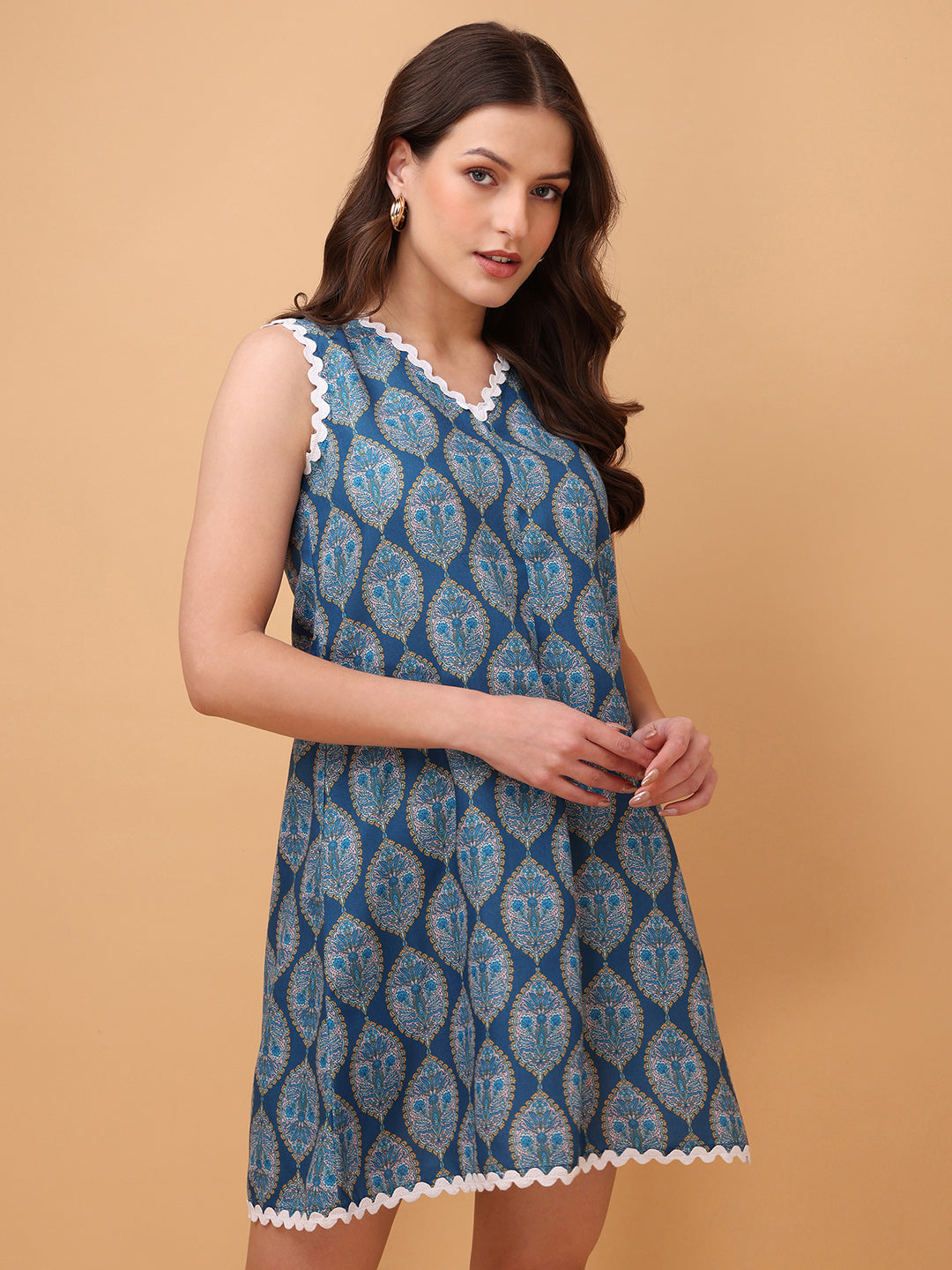Mini Length Sleeveless Printed Dress