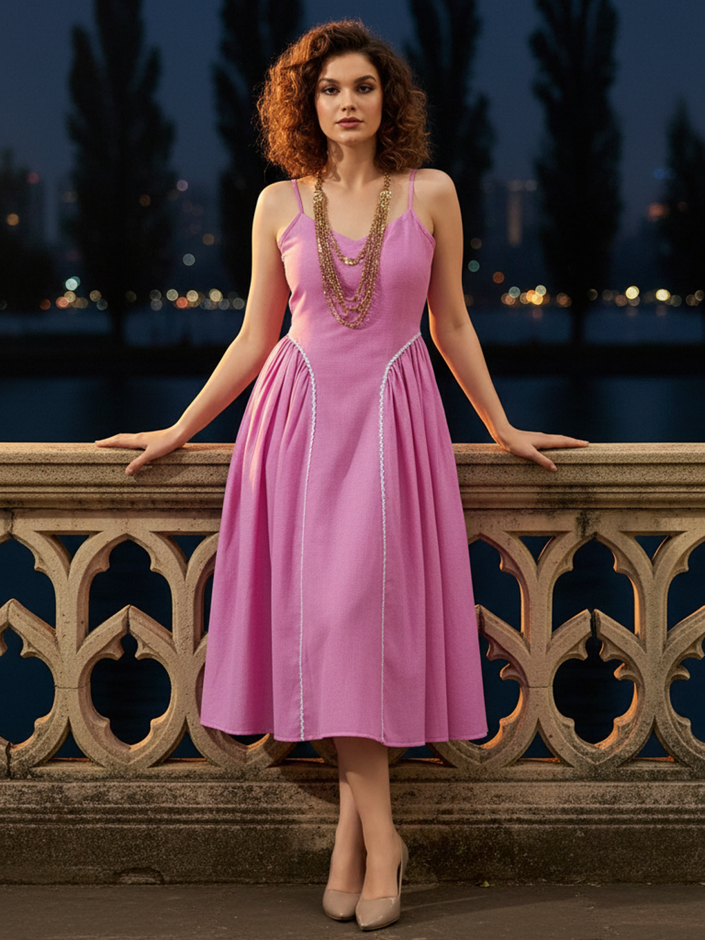 Midi Length Sleeveless Emblished Dress