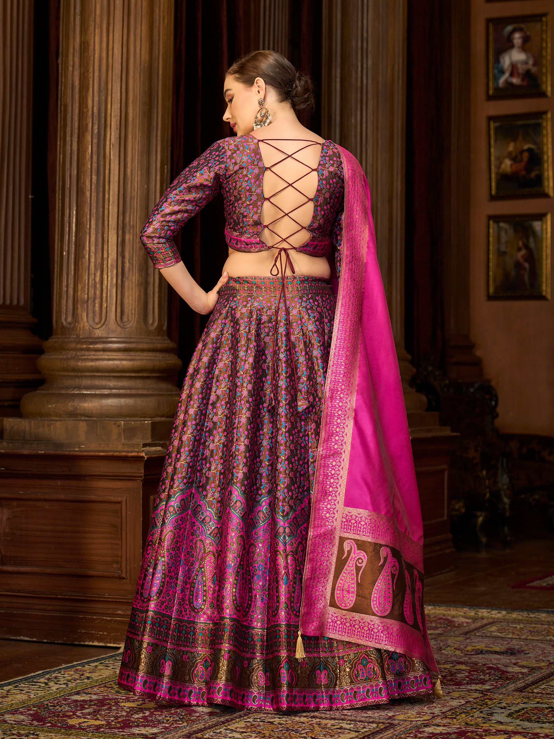 Women's Brown Kanjiwaram Lehengas