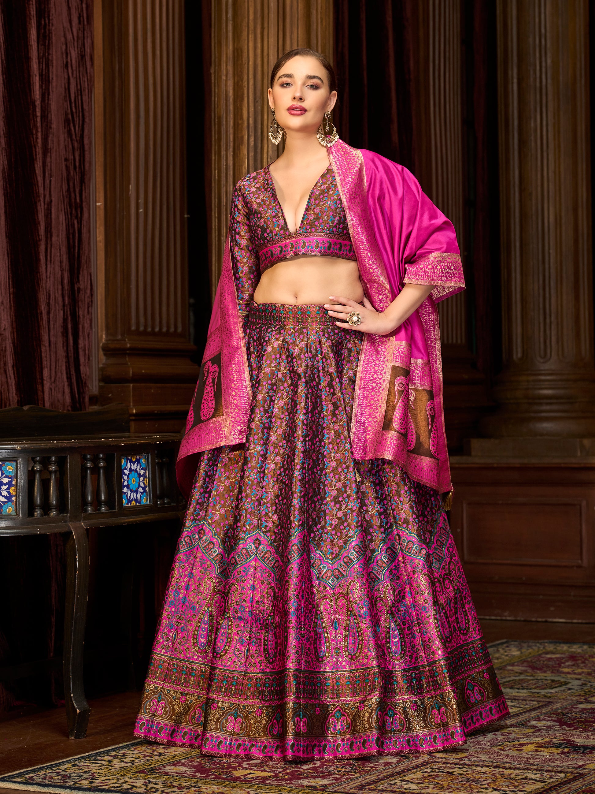 Women's Brown Kanjiwaram Lehengas