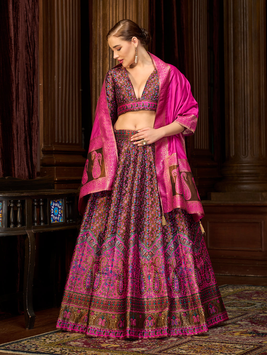 Women's Brown Kanjiwaram Lehengas