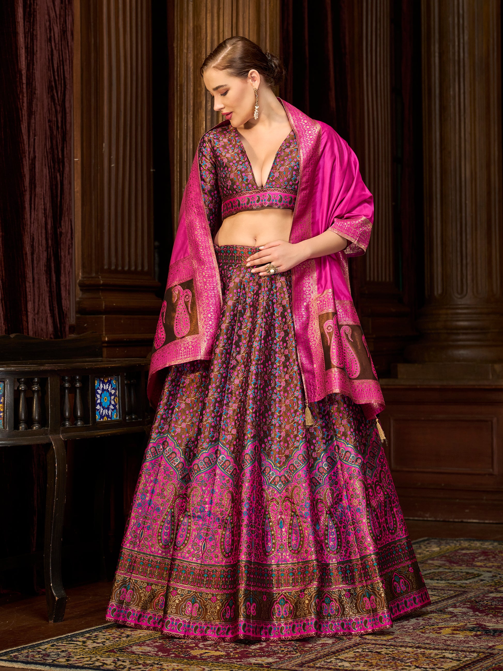 Women's Brown Kanjiwaram Lehengas