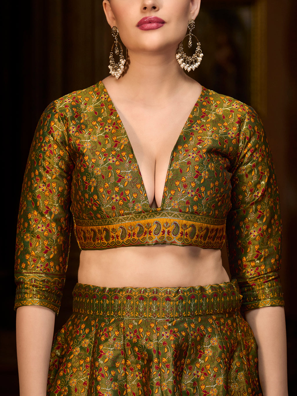 Women's Olive Kanjiwaram Lehengas