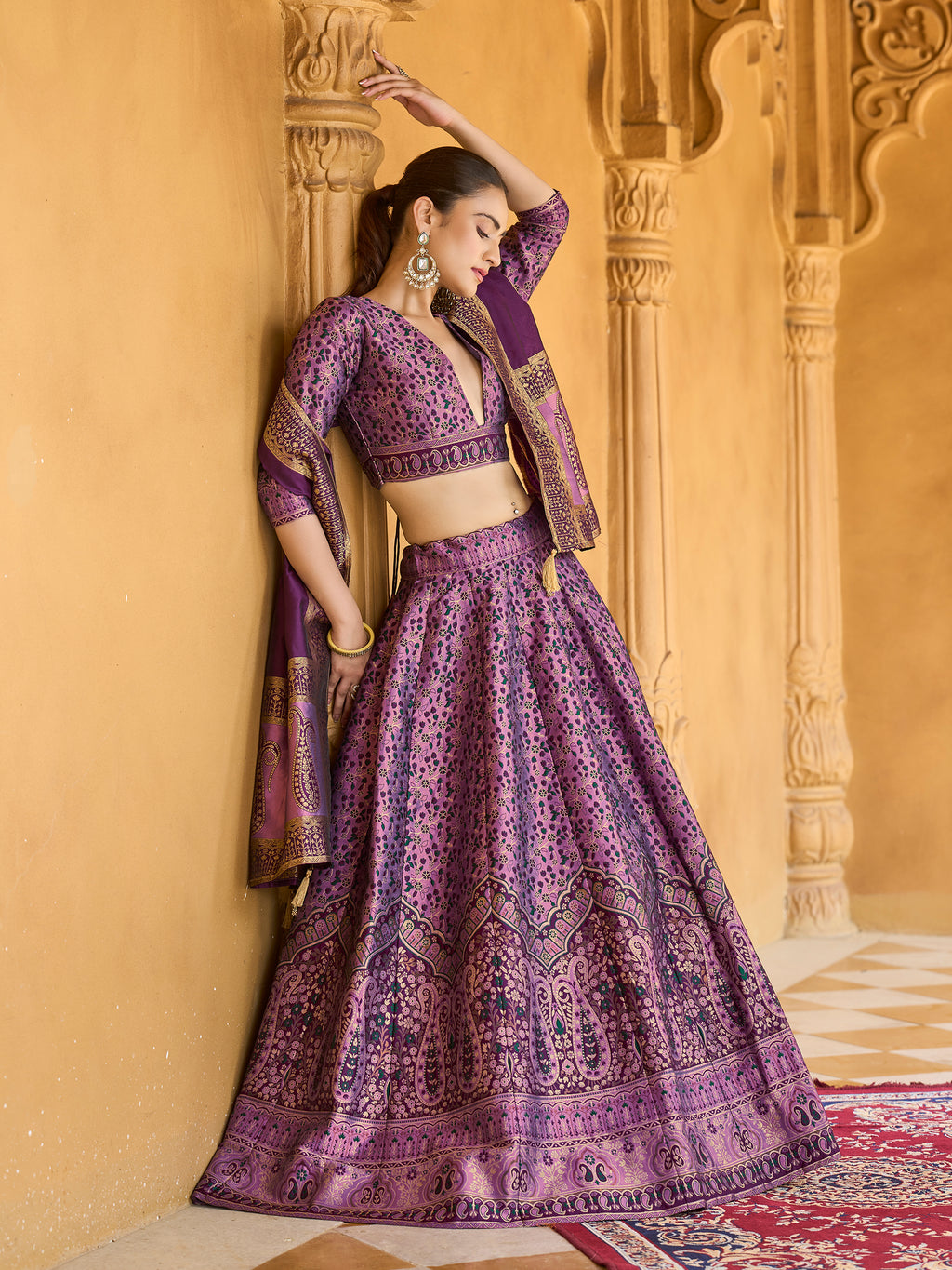 Kanjivaram Lehenga Set with Three-Quarter Sleeves
